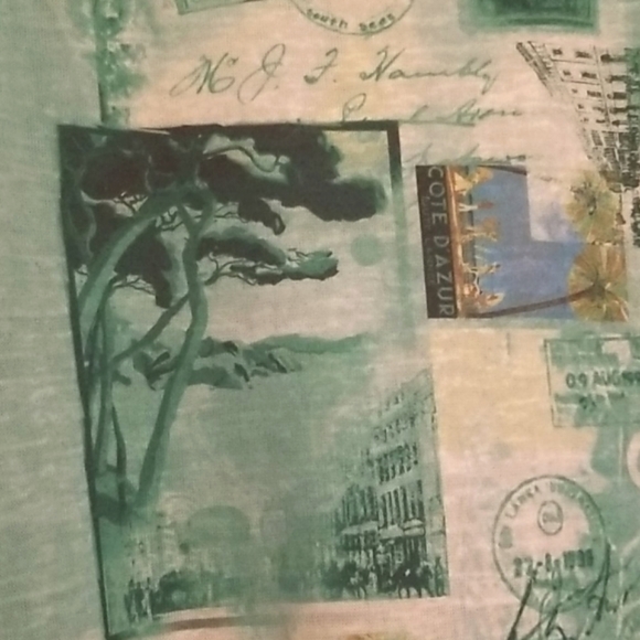 Yest Mint Green Stamps Printed Chiffon Knit Blouse - Picture 5 of 14